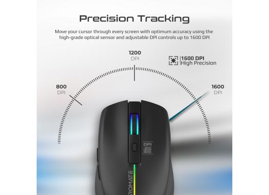 Promate Kitt  Wireless Mouse, Ergonomic 500mAh Rechargeable LED Backlit Mice 